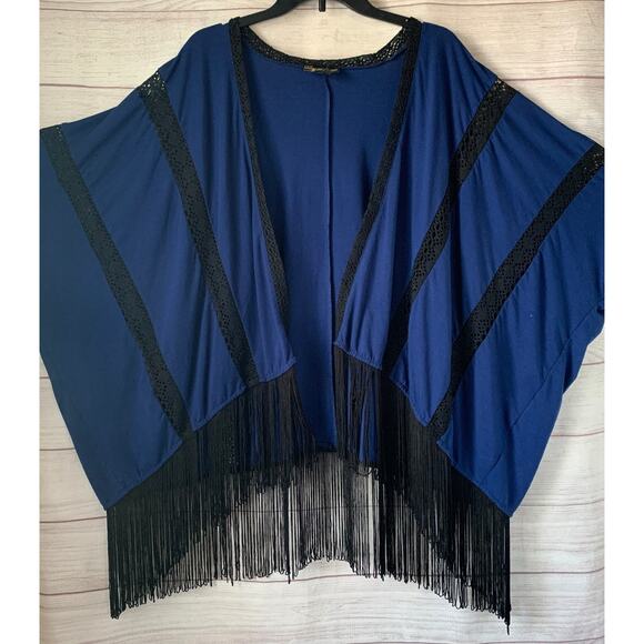 Serena Williams Signature Statement Blue and Black Cardigan Lace and Fringe M/L - Picture 4 of 16